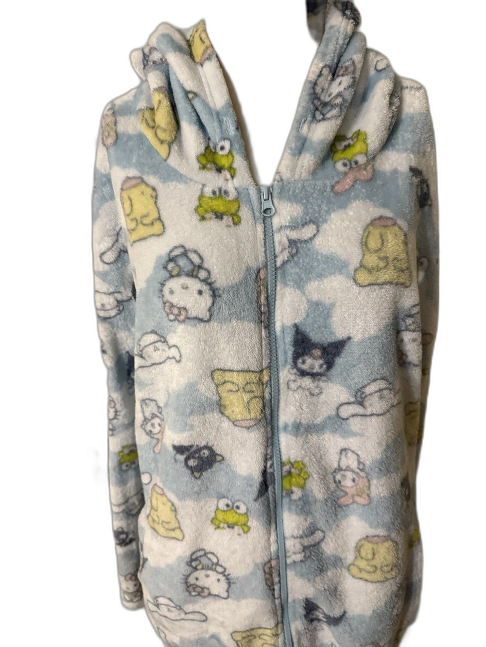 Hello Kitty and Friends Plush Zip Up Hoodie All Over Cloud Print Large ( 12-14)